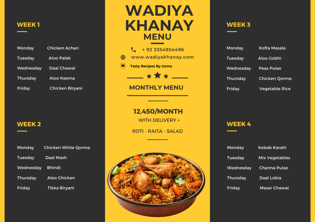 Wadiya Khanay By Uzma Homemade Food Delivery In Lahore